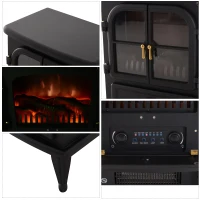 HOMCOM Cheminée électrique poêle style rétro thermostat 900-1800 W minuterie et télécommande noir(m-5)