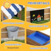 Outsunny Sandkasten mit Sonnenschutz, Spielhaus-Design, mit Spielzeug-Set, behandeltes Massivholz, 124 x 116 x 146 cm, Braun(m-7)