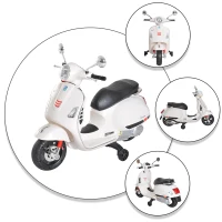 HOMCOM Vespa Scooter Moto électrique Enfants 6 V dim. 102L x 51l x 76H cm Musique MP3 Port USB klaxon Phare feu AR Blanc(m-8)