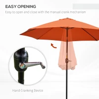 Outsunny 2.6M Patio Parasol Sun Umbrella, Tilt Shade Shelter Canopy with Crank 8 Ribs Aluminium Frame, Orange(m-4)