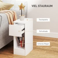 HOMCOM Nachttisch, moderner Beistelltisch mit Schublade und Regal, für Schlafzimmer, Wohnzimmer, Holz, Weiß(m-4)