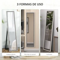 HOMCOM Espejo de Cuerpo Entero 157x37 cm Espejo de Pie o de Pared con Marco de MDF y Soporte Blanco y Gris(m-6)