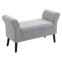 HOMCOM Polsterbank mit Stauraum, Truhenbank mit Armlehnen, 46 cm Sitzhöhe, samtartiges Polyester, 111,5 x 41 x 65 cm, Hellgrau(m-10)