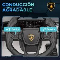 AIYAPLAY Coche Eléctrico para Niños de +3 Años Lamborghini Revuelto con Mando a Distancia Faros LED Bocina Música Blanco(m-7)