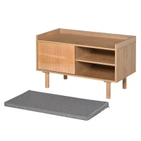 HOMCOM Shoe Bench Home Storage w/ Wood Legs Cushion Top Cabinet Organiser Hallway 2 Shelves Bedroom Furniture(m-10)