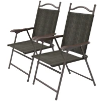 Outsunny Set of Two Folding Garden Chairs, with Fabric Mesh Seats - Dark Brown(m-11)