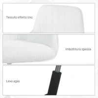 HOMCOM Sedia da Ufficio in Tessuto con Altezza Regolabile, Seduta Girevole e Ruote, Bianco(m-5)