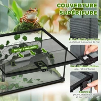 PawHut Boîte à reptiles habitat de terrarium transparent couvercle coulissant treillis métallique noir(m-5)