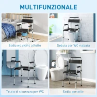 HOMCOM Sedia WC Pieghevole e Regolabile con Braccioli e Schienale, in Acciaio e Pelle PU, 52.5x46x81.5-97 cm, Nero(m-4)