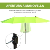 Outsunny Ombrellone da Giardino Doppio con Apertura a Manovella, in Acciaio e Poliestere, 460x270x240 cm, Verde Chiaro(m-5)
