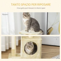 PawHut Tiragraffi per Gatti con Casetta, 2 Piattaforme e Pallina Giocattolo, Albero Tiragraffi in Truciolato, Sisal e Peluche, 50x30x81.5 cm, Beige(m-6)