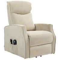 HOMCOM Poltrona Relax Alzapersona con 8 Punti Massaggio, Reclinazione a 135° e 2 Telecomandi, Crema(m-10)