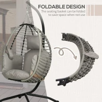 Outsunny Single Rattan Hanging Egg Chair, with Seat Cushion - Grey(m-5)