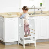 HOMCOM Toddler Step Stool Kids Adjustable Standing Tower with Safety Rail for Kitchen Counter White(m-2)