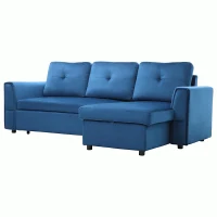 HOMCOM Divano Letto Angolare 3 Posti Effetto Velluto e Chaise Longue con Contenitore, 232x141x85cm, Blu(m-10)