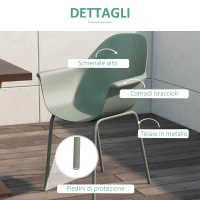 Outsunny Set 4 Sedie da Giardino con Piedini Antiscivolo, in PP e Acciaio, 59x55x84 cm, Verde(m-5)