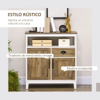 HOMCOM Aparador de Salón Armario Almacenaje de Madera con 2 Puertas Cajón y Estante Ajustable 76,6x35x81,5 cm Blanco y Marrón(m-4)