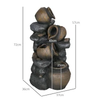 Outsunny Solar Powered Garden Water Feature with LED Lights and Pump, 4 Tier Cascading Water Fountain for Indoor/Outdoor, Jars Waterfall Ornament, 72cm Height(m-3)