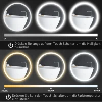 kleankin Badezimmerspiegel Badspiegel Wandspiegel, Antibeschlagsfunktion, LED-Licht, Ø80 x 3,3 cm, Weiß + Silber(m-5)