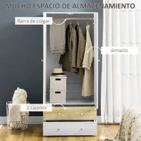 HOMCOM Armario de Ropa con 2 Puertas 2 Cajones y 1 Barra para Colgar Estilo Moderno para Dormitorio 80x50x180 cm Blanco y Roble(m-4)