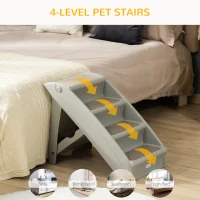 PawHut Foldable Four-Step Pet Stairs, for Cats, Small Miniature Dogs, with Non-Slip Mats 62 x 38 x 49.5cm - Grey(m-7)
