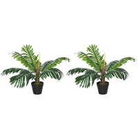 Outsunny 2 Pack 60cm Artificial Palm Tree Decorative Plant with Nursery Pot, Fake Tropical Tree for Indoor Outdoor Decor