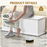 HOMCOM 113L Storage Chest, Storage Box with Flip-Top Lid and 2 Safety Hinges, Storage Trunk for Living Room, Entryway, 100 x 40 x 40 cm, White(m-6)