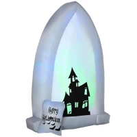 HOMCOM Selbstaufblasbare Halloweendekoration, Grabstein, LEDs, 150 x 90 x 210 cm, Weiß+Schwarz(m-10)
