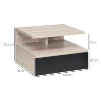 HOMCOM Set di 2 Comodini Sospesi Moderni con Cassetto e Mensola Superiore, 35x32x22.5cm, Rovere e Nero(m-3)