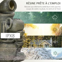 Outsunny Fontaine de jardin zen 3 jarres débit réglable pompe à eau submersible incluse dim. 36,5L x 32l x 73H cm résine gris(m-6)