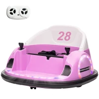 AIYAPLAY 360° Rotation Kids Bumper Car, 12V Waltz Car with Remote Control, Dual Joystick, Music, Lights, Pink(m-11)