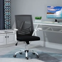 Vinsetto Silla de Oficina Ergonómica Silla de Malla con Altura Ajustable Reposabrazos Abatible Soporte Lumbar Transpirable para Adolescentes Adultos 62,5x55x94-104 cm Negro(m-2)