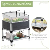 Outsunny Huerto Urbano Elevado de Aluminio 78,5x61x99,5 cm Macetero con Cubierta de Policarbonato Techos Abatibles y Estante Inferior para Cultivos Planta Flores Gris(m-5)