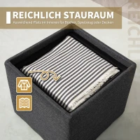 HOMCOM Sitzhocker mit Stauraum, Fußhocker, Polsterhocker, abnehmbarer Deckel, Bezug in Leinenoptik, 42 x 42 x 41 cm, Dunkelgrau(m-4)