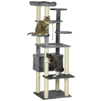 PawHut 184cm Cat Tree for Indoor Cats, Modern Cat Tower with Cat Bed, Perches, Scratching Posts, Cat House - Grey(m-1)