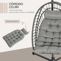 Outsunny Silla Colgante Plegable con Soporte y 2 Cojines Carga 100 kg para Interior y Exterior en Acabado de Ratán PE Gris Oscuro(m-6)