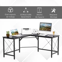 HOMCOM Escritorio Esquinero Moderno con Marco de Acero Carga 70 kg para Oficina Hogar Estudio 150x150x76 cm Negro(m-6)