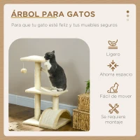 PawHut Árbol para Gatos de 3 Niveles Torre para Gatos con Postes de Sisal Tablero para Rascar y Bola Colgante Crema(m-4)