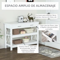HOMCOM Mesa Consola Mesa de Recibidor Entrada con 2 Cajones y Estantes Inferiores Marco Metálico 105x40x76 cm Blanco(m-4)