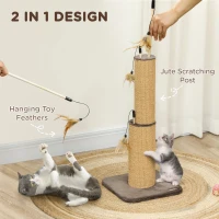 PawHut 78cm 2-in-1 Cat Scratching Post with 3 Toy Feathers, Brown(m-4)