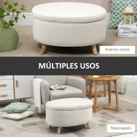 HOMCOM Otomana Puff Tapizada en Terciopelo Acolchada Taburete de Almacenaje con Tapa Extraíble y Patas de Madera para Dormitorio Salón Pasillo 71x51,5x42 cm Beige(m-5)