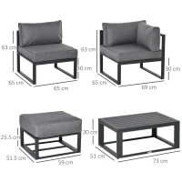 Outsunny Garden Daybed, 6 Piece Outdoor Sectional Sofa Set, Aluminum Patio Conversation Furniture Set with Coffee Table, Footstool and Cushions, Grey(m-3)