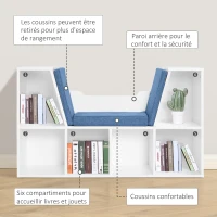 HOMCOM Bibliothèque banc 2 en 1 avec coussins de siège, étagère cube 6 compartiments ouverts et 2 niveaux, meuble de rangement pour salon, chambre à coucher, bureau, 102 x 30 x 61 cm, bleu(m-6)