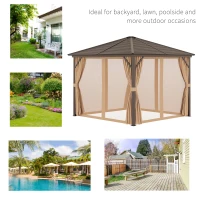 Outsunny 3 x 3(m) Metal Hardtop Gazebo, with Curtains and Accessories - Brown(m-6)