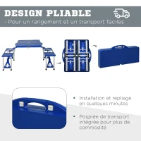 Outsunny Table de Camping Pique-Nique Pliante Portable en Plastique avec 4 sieges Bleu(m-4)