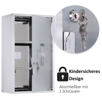HOMCOM Medizinschrank Arzneischrank aus Edelstahl, Abschließbar Medikamentenschrank mit 3 Fächern, Glastür Apothekerschrank zur Medikamenten-Aufbewahrung, 30 x 18 x 50 cm(m-4)