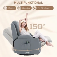 HOMCOM Massagesessel mit Wipp-, Liege- & Wärmefunktion, Timer, 5 Modi, drehbar, Hellgrau(m-5)