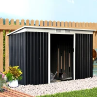 Outsunny Abri de Jardin 3,6 m² Remise à Outils avec kit de fondation en Acier galvanisé avec Portes coulissantes, dim. 280L x 130l x 172H cm, Gris-Noir(m-2)