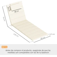 Outsunny Pack 2 Cojines para Tumbonas Plegables 203x66x3 cm con Reposacabezas y Correas de Sujeción Crema(m-3)
