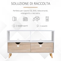 HOMCOM Mobiletto Porta TV in Legno con Design Moderno, 2 Cassetti e 2 Ripiani, Bianco e Color Legno, 99x39x58cm(m-4)